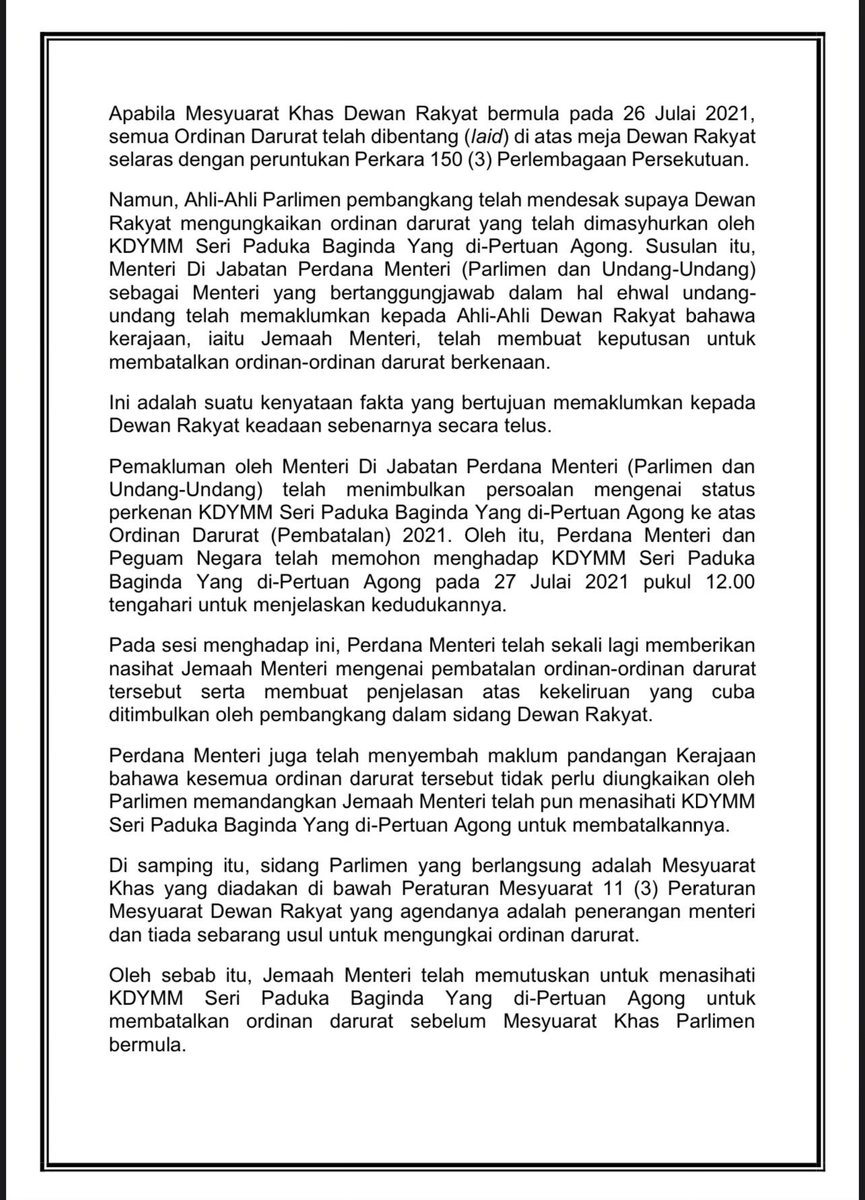 AzminAli's tweet photo. Keluhuran Perlembagaan dan Kedaulatan Undang Undang. Semoga Allah SWT memberi kekuatan kepada YAB Tan Sri @MuhyiddinYassin untuk terus memimpin umat dan negara. https://t.co/wAQGvUtc27