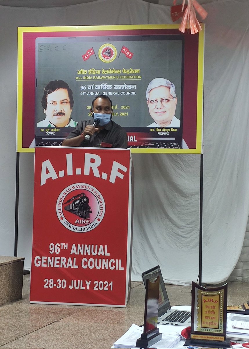 NRMUDelhiSocial's tweet photo. Our Divisional Secretary Comrade Anoop Sharma Ji Addressing at AIRF
96th Annual General Meeting.
#AIRF_AGM 
@RailMinIndia 
@AshwiniVaishnaw https://t.co/GSbYZaWMnZ