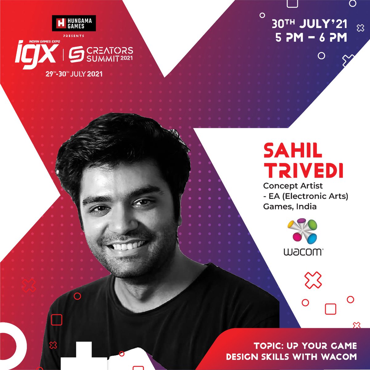 Meet our expert Sahil Trivedi as he conducts a workshop on "Up your game design skills with <a href="/wacom/">Wacom</a> "on 30th July 2021 at #HungamaGames presents IGX Creators Summit. <a href="/EA/">Electronic Arts</a> 

Register Now- igxcreatorssummit2021.dreamcast.in