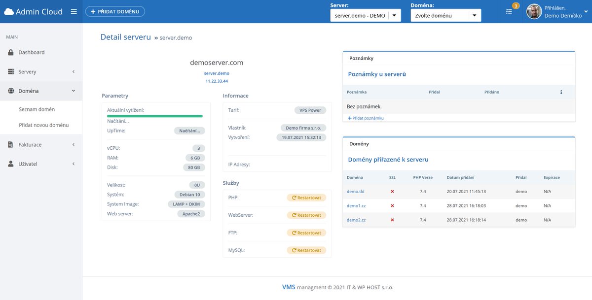 Malá ochutnávka z našeho admin panelu pro virtuální servery.