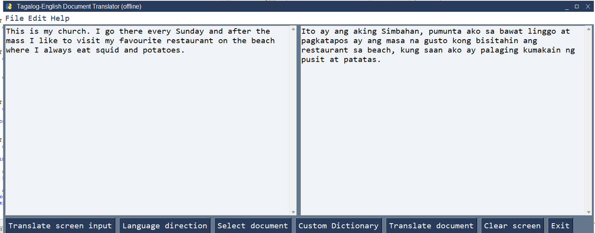 mydutchpal's tweet photo. Using PySimpleGUI & OpenNMT we have built an "offline" Windows-based NMT translator with a GUI. The example shows Tagalog-English but we can slot in any language pair. #OpenNMT #machinetranslation #PySimpleGUI #Python #TensorFlow #ctranslate2 https://t.co/nTndrEYLnA