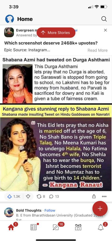 VenkatesanBjp's tweet photo. #KanganaRanaut gives stunning reply to shabanaazmi https://t.co/5URjHvFRHT