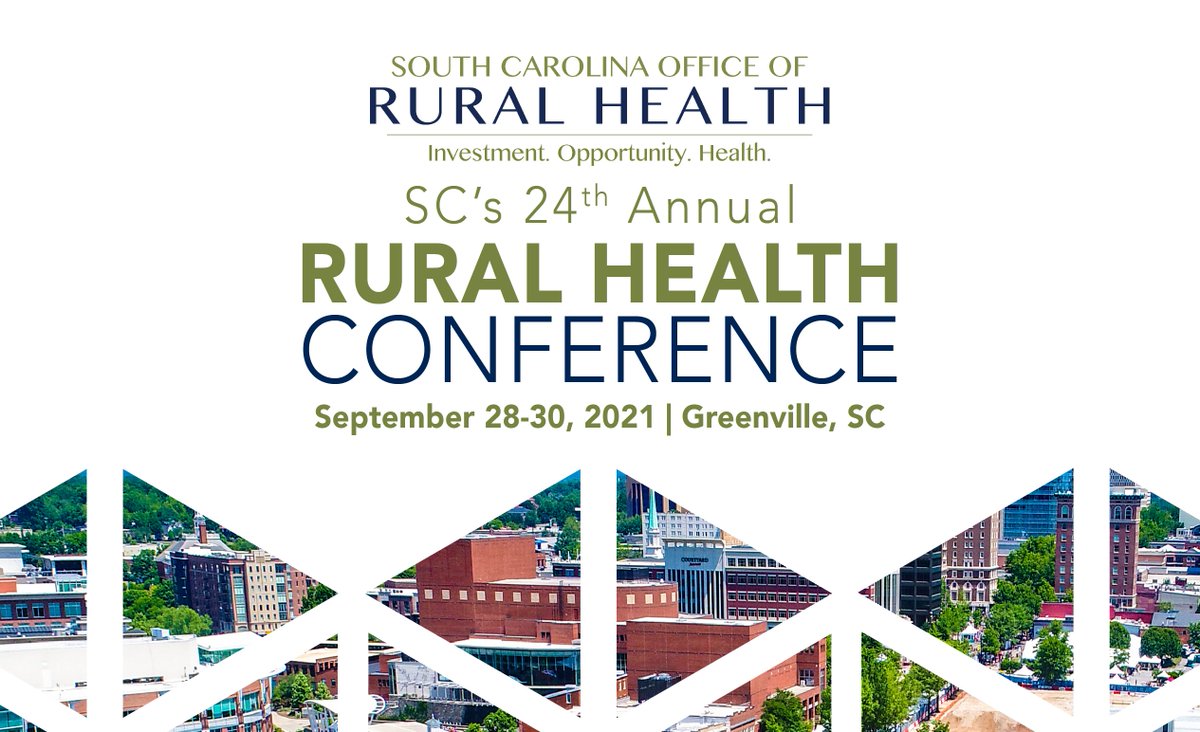 scruralhealth's tweet photo. Our 24th Annual Rural Health Conference is just two months away! We hope you'll join us in Greenville for three days of expertise and insight on the health and wellbeing of our rural communities. Reserve your spot and book your hotel room today! https://t.co/T3mnJGfNFV https://t.co/u9SyBGDnMa