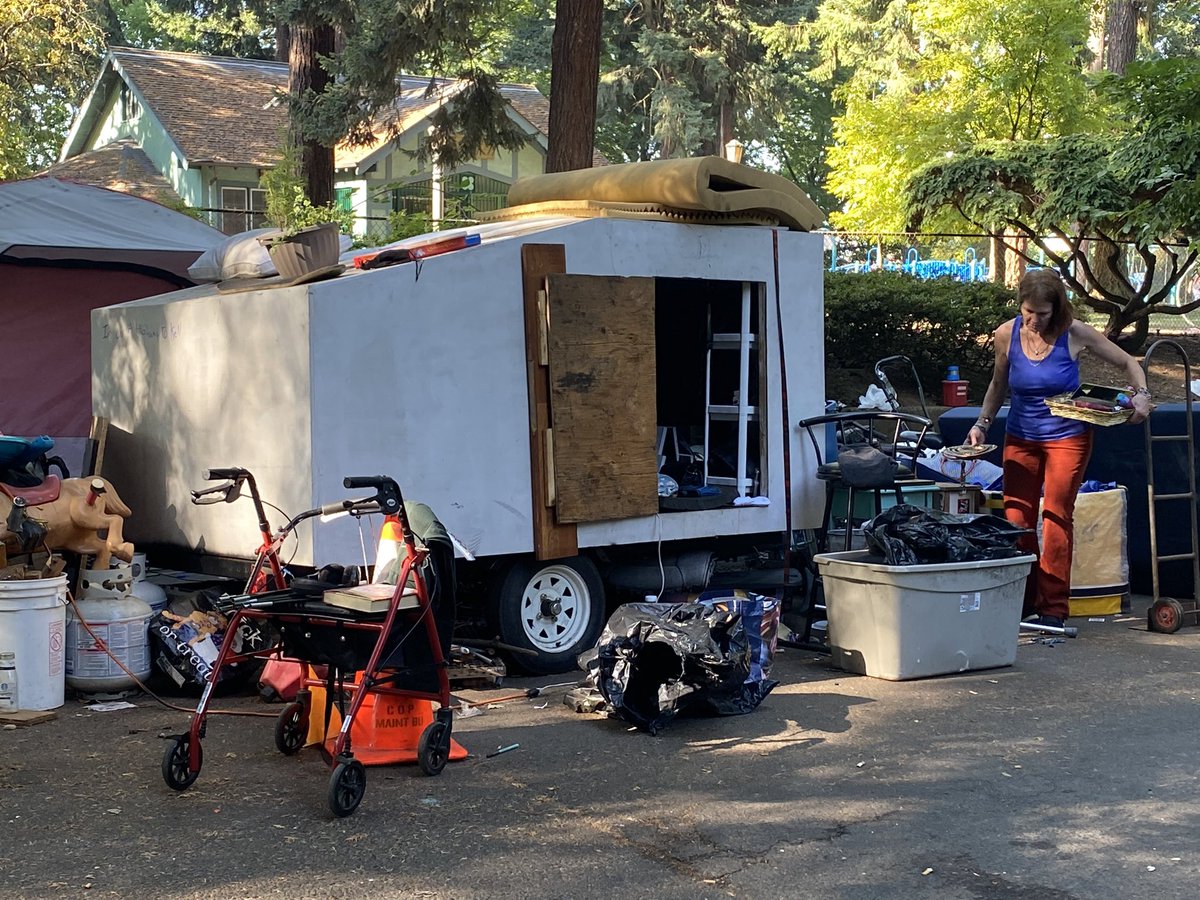 Kelli is one of dozens packing up their stuff at Laurelhurst Park today.

Her son is trying to get into treatment for his heroin addiction. He was close, she says, but now they have to move.

“We have to relocate and start over … These sweeps just take us back a few steps.”