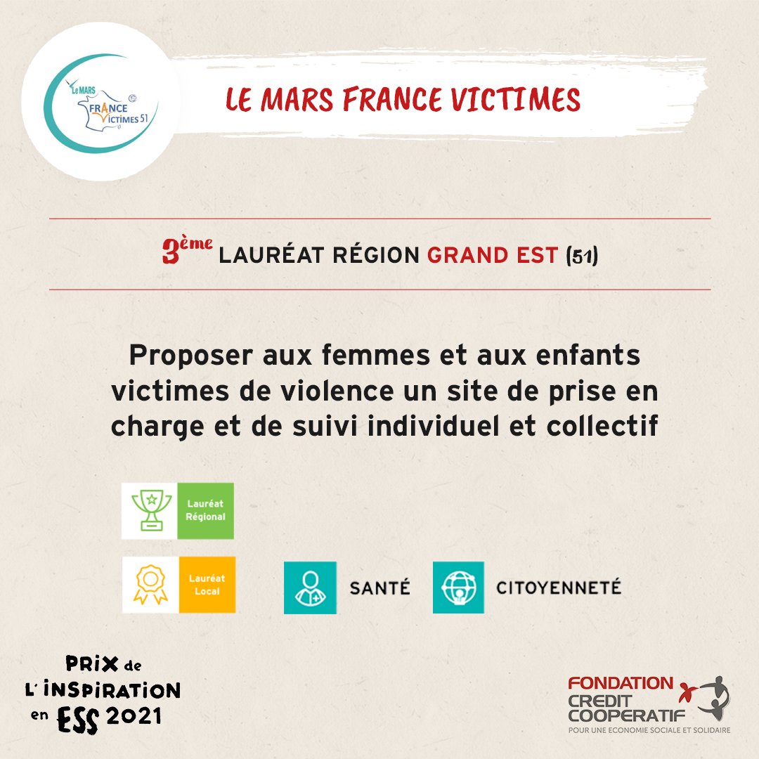 Fondation_CC's tweet photo. [🥉Lauréat #GrandEst🏆]
Contre les #ViolencesFamiliales, le MARS France Victime propose une maison d'accueil aux femmes et aux enfant. . Cette structure #médico-sociale leur propose une prise en charge complète.
➡️ https://t.co/iPZvr7F3Yy
#PIESS2021 #ViolencesConjugales https://t.co/iTz8qNHOdf