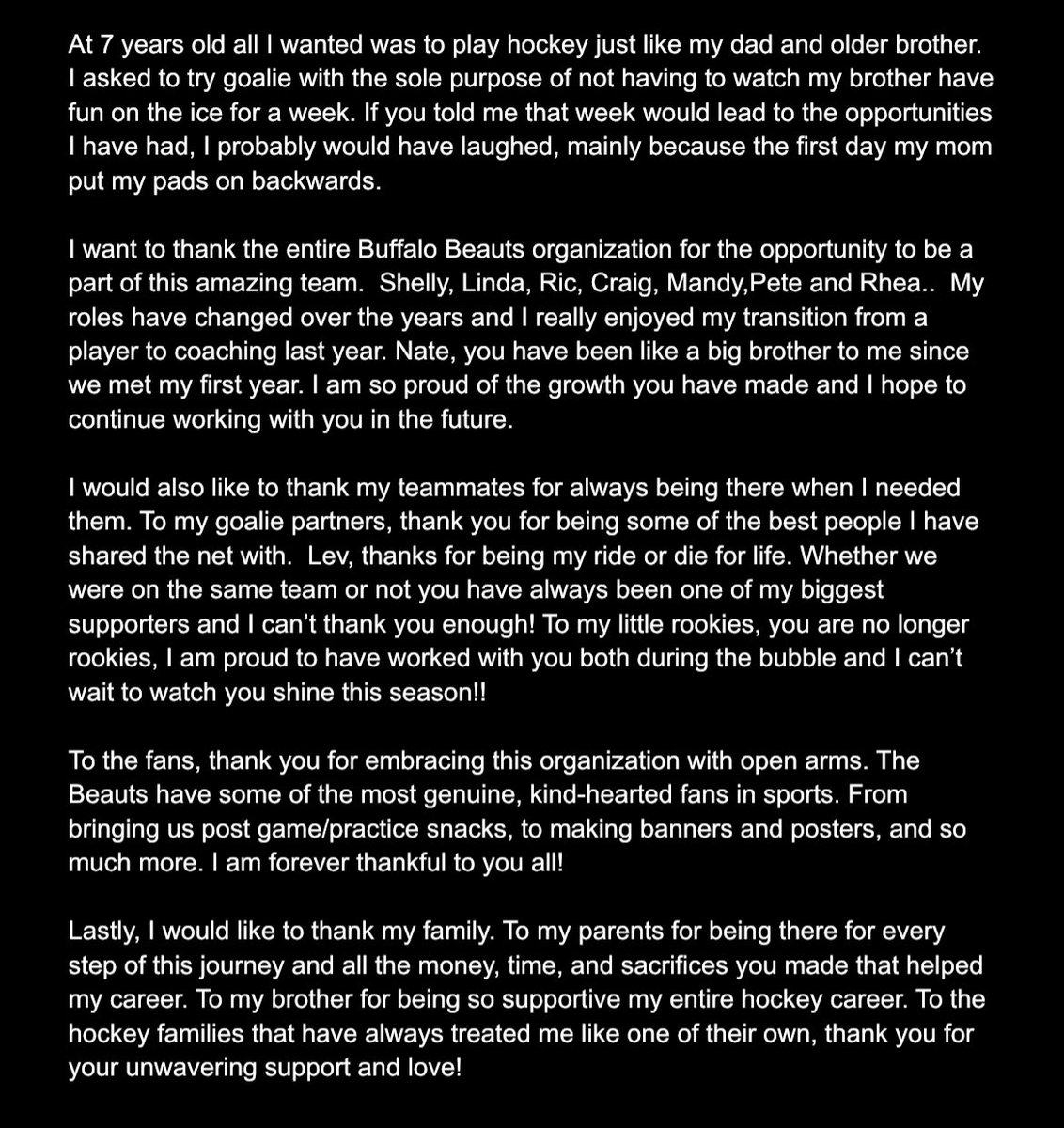 lilneumy's tweet photo. Thank you @NWHL and the @BuffaloBeauts for letting my live out my dream. #ontothenextchapter https://t.co/lCNroVq2CC