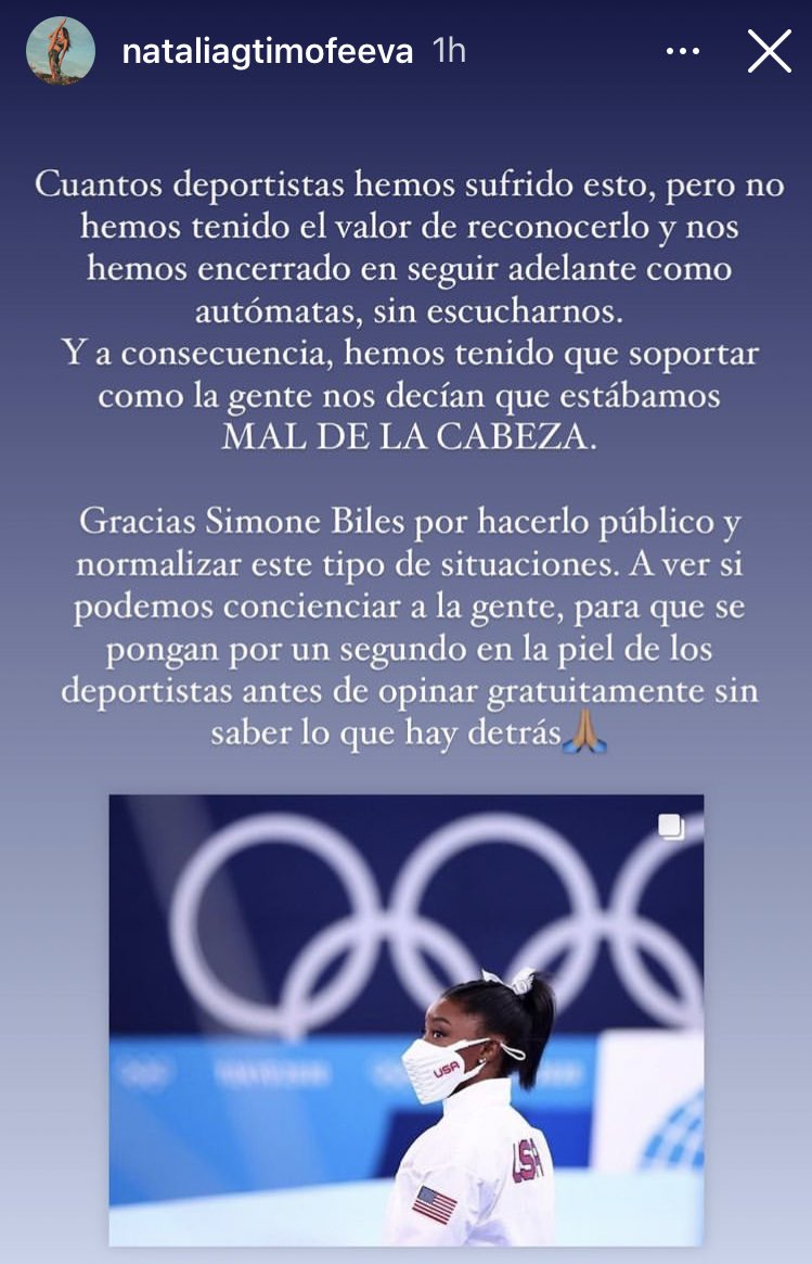 esteruss's tweet photo. Mensaje de @nataliagarcia05 en Instagram sobre salud mental. 
Qué importante es cuidarte sin que te juzguen. Se necesita tener la cabeza en su sitio para competir bien, ¿por qué la sociedad no entiende que un deportista con ansiedad equivale a estar lesionado? #Tokyo2020 https://t.co/qOIaWY8gL7