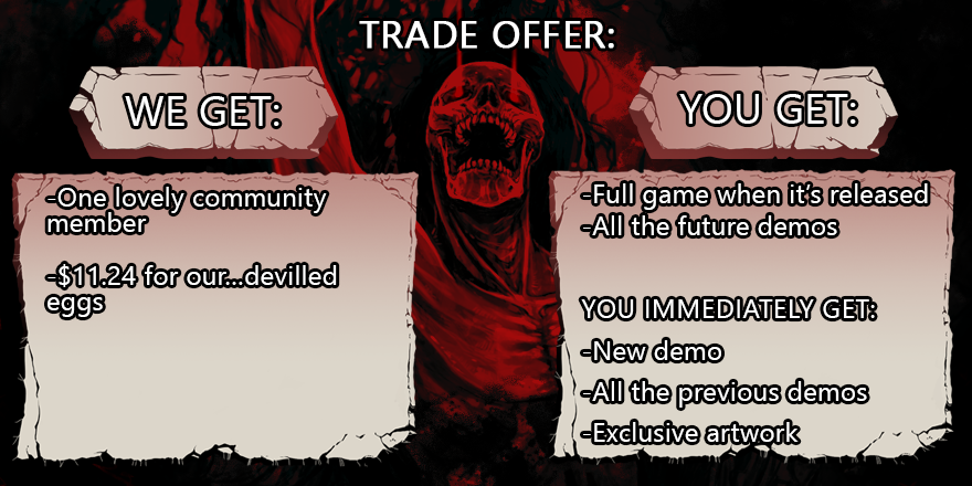 Reminder we’re out on itch.io with a special preorder offer featuring access to 🔥all previous and future demos🔥 and MORE with a 25% LAUNCH DISCOUNT! 💀 Come out and take a gander, after all, it’s not a sin to have a little treat. 😈cutt.ly/NADIRITCH