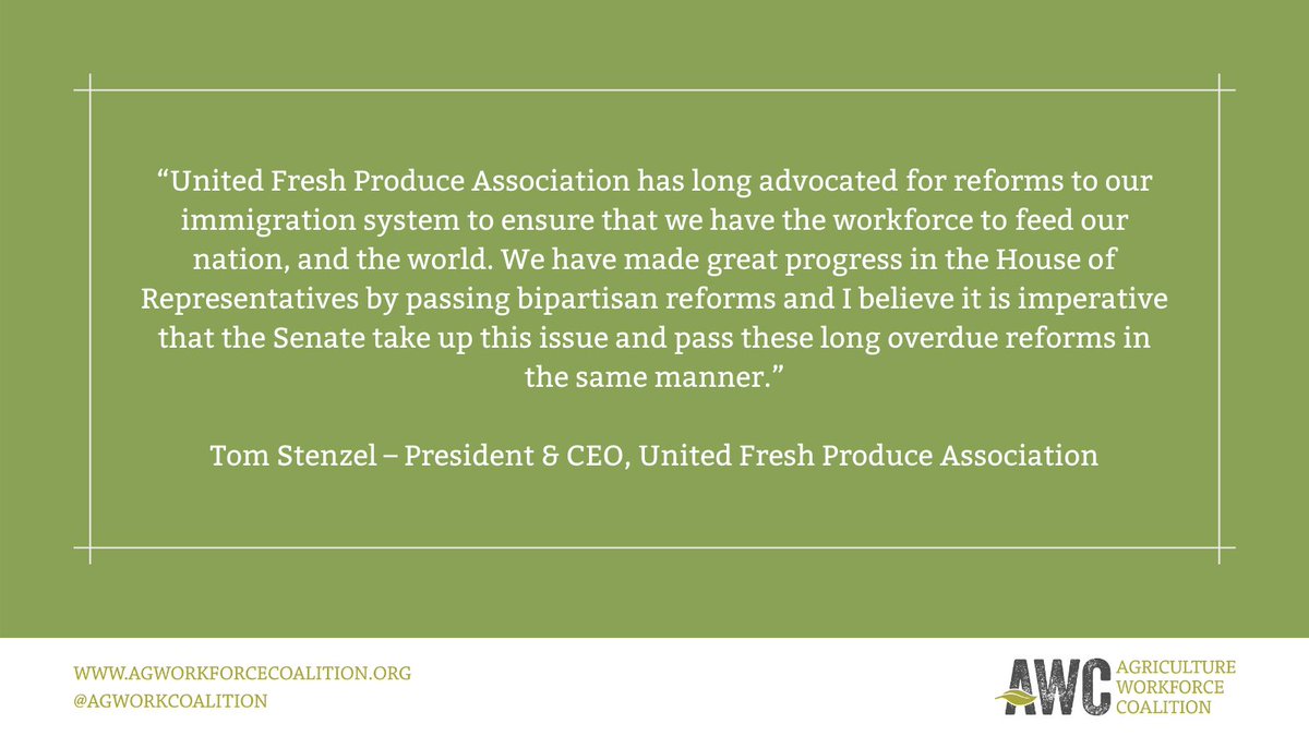 Join United Fresh and the other members of Agriculture Workforce Coalition (AWC) in a social media push to encourage Senators to take action to develop and pass legislation addressing agricultural labor reform. Use this toolkit: hubs.la/H0Tm2VS0
#Ag4Immigration