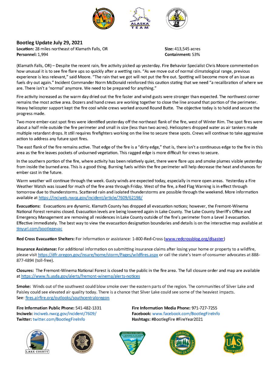 7-29 Bootleg Fire Daily Update English