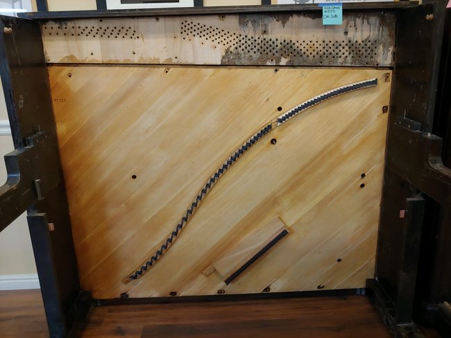 BrighamsPianos's tweet photo. Have you ever wondered what an upright piano looks like behind all the strings, hammers, felt, and pins? Here we show just that: an antique 1928 Stroud upright that has been stripped to its bare structure! This piano has a newly refinished and repaired soundboard, as well as new https://t.co/sPHJ2qTdcv