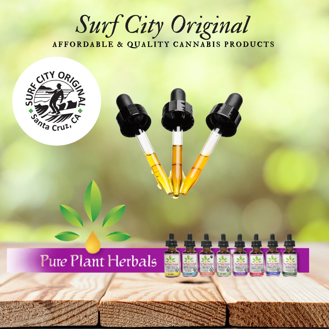 SurfCityOrigina's tweet photo. Come in today and Check out our amazing selection of Pure Plant Herbals. They make a delicious line of Cannabis Tinctures and they come in various rations as well! Call us today with question concerns and orders at 831-325-7299 or order online today at https://t.co/PcEFKtdsTW https://t.co/iSlzPcTwyG