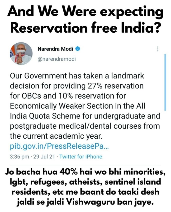its_rajat619's tweet photo. #सवर्ण_सांसद_हिजड़े_है
Reservation is one of the longest going on scam in modern India. We need to rethink and reconsider this policy of https://t.co/Zr1XCmR5fk's against the Equality enshrined in our constitution. After 72 years of constitution, We could not bering  equalitiy https://t.co/mW4zA12feI