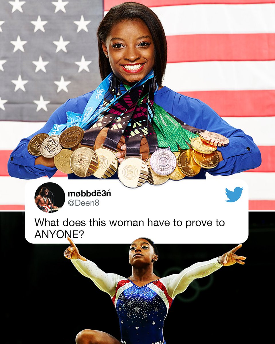 Correct answer = NOTHING

<a href="/Simone_Biles/">Simone Biles</a> ❤️