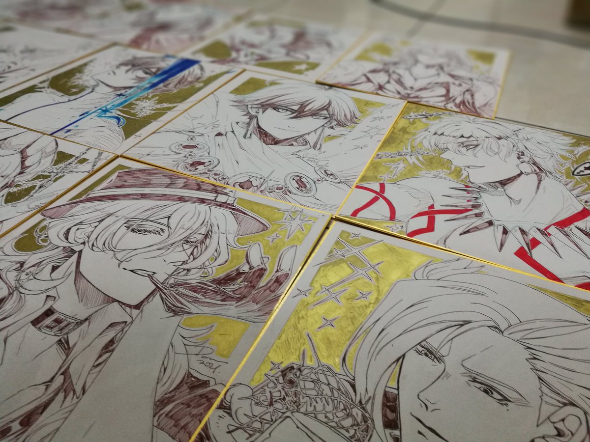 Half of batch 2 shikishi commissions are stuck with me too due to fugging virus,so may as well take group photos together with ongoing batch 3.

#dgm #dグレ #原神 #genshinimpact #gbf #fgo #bsd #文豪ストレイドッグス #piers #pokemon #GUILTYGEAR #twistedwonderland 