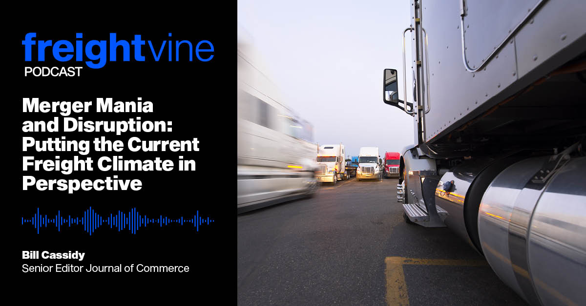 freightvine's tweet photo. Bill Cassidy, Senior Editor of the @JOC_Updates provides a valuable perspective on today’s supply chain disruptions, influx of carriers entering the market, and merger mania. 

Learn more from Bill Cassidy in the latest #Freightvine episode:  https://t.co/nQfVAOLgc5 https://t.co/A91KF7odLu
