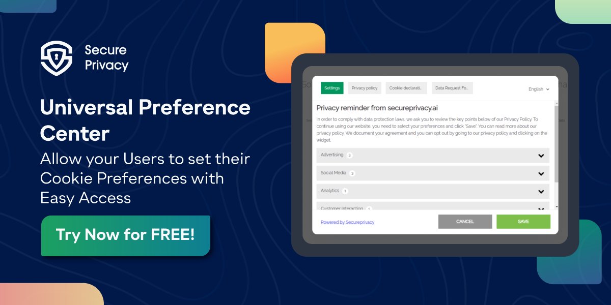 SecurePrivacyAI's tweet image. Enable #DataProtection Self-Service with #SecurePrivacy's powerful &amp;amp; customizable #PreferenceCenter.

The Universal Preference Center allows you to embed:
📰 Privacy Policy 
📄 Cookie Declaration
🗳️ Data Request Forms 

Learn more about this feature here:  secureprivacy.ai/feature/prefer…