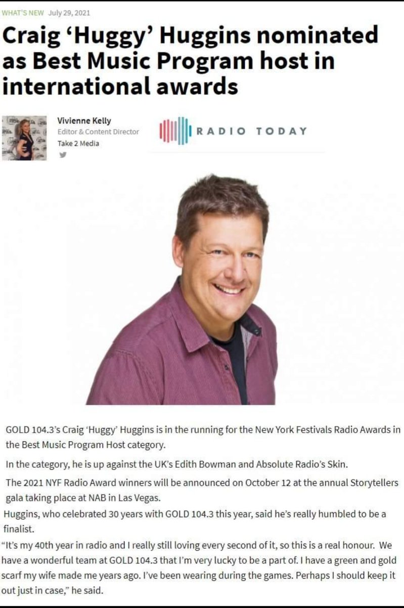 Well, this is a little bit exiting! Hope I can raise the green and gold!
Well, this is a bit exciting!
Hope I can raise the green and gold!
#AgeoftheStoryteller 
#RadioAwards
#radio
#FinalistAnnounced
@NYFestivals
@gold1043 
#Melbourne 
#Australia