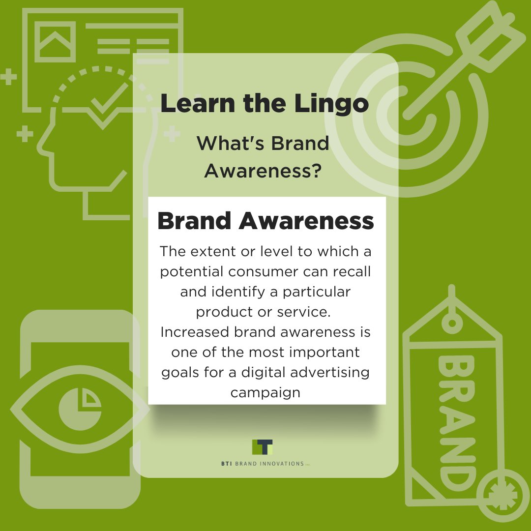 Have a term that's got you stumped?🤔

Learn the Lingo with BTI.

To learn more about brand awareness, contact our connectors at info@teambti.com.

#TeamBTI #CreativeAgency #Learn #AdvertisingAgency #Learn #branding