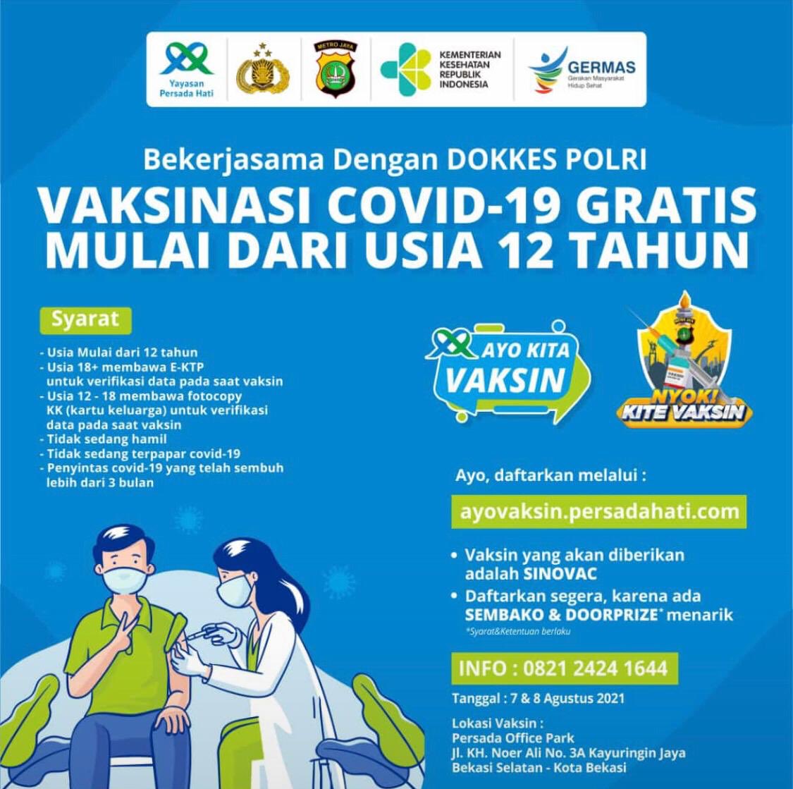 farawayontwit's tweet photo. info vaksin gratis di kantor si aku, tanggal 7&amp;8 Agustus 2021. syarat, cara daftar, contact person, dan detail lokasi vaksin terlampir. ayok buat warga Bekaseeee! @txtdrbekasi https://t.co/cHDgFROGGn