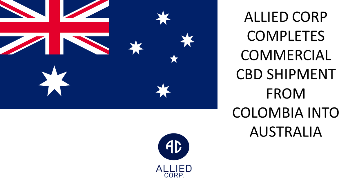 Allied Corp. (OTCQB: ALID) is pleased to announce that it has completed its commercial shipments of cannabidiol #CBD isolate from Colombia to Australia. This purchase agreement is intended to continue with a monthly supply contract.

tinyurl.com/5feeczwk