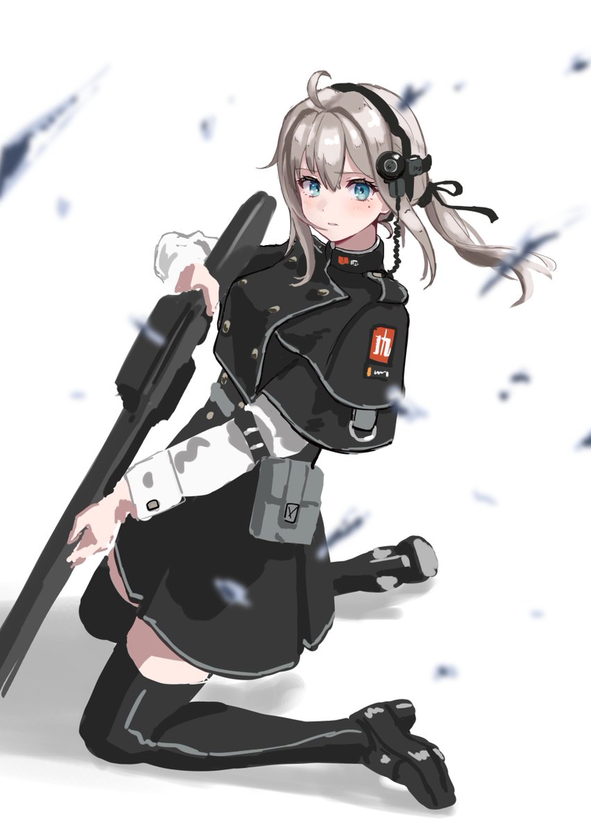1girl solo thighhighs weapon gun holding holding weapon  illustration images