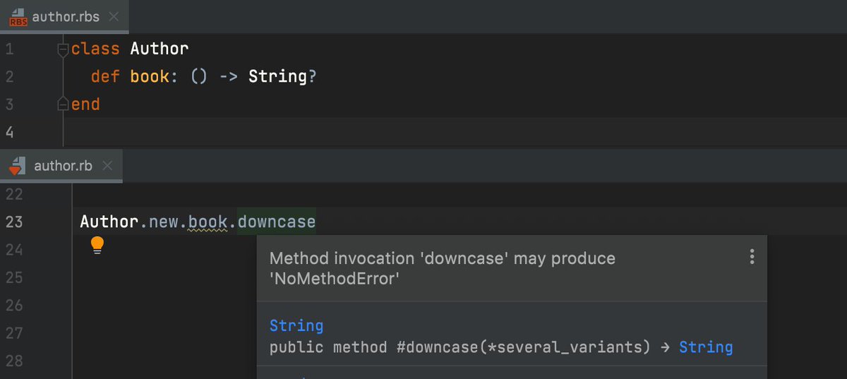 rubymine's tweet photo. #NewInRubyMine 2021.2:
If you are using RBS in your project, RubyMine can check your code for even more potential errors:  https://t.co/gW5jrvWspN https://t.co/YTiQ0gJVcx