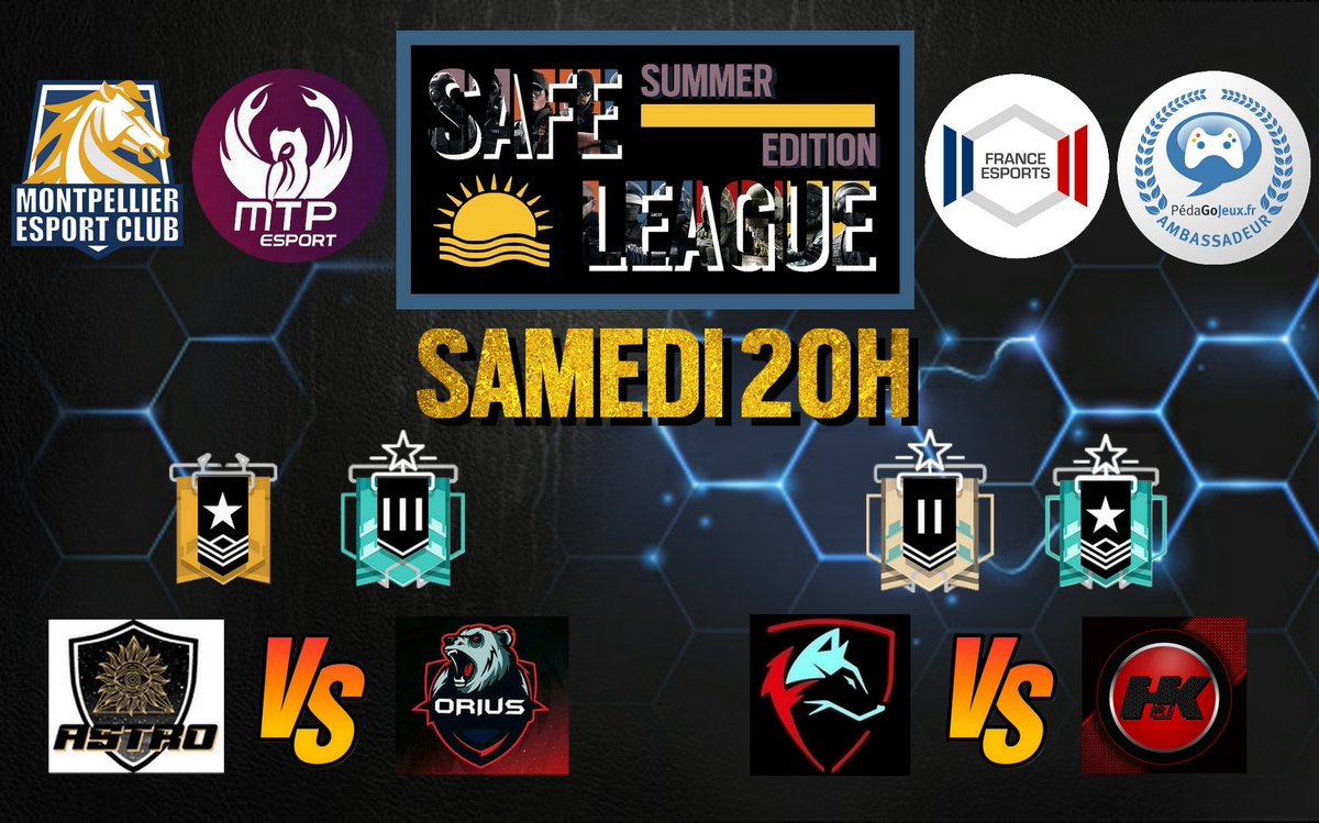 #SAFELEAGUE

<a href="/Team_Madsnow/">Team Madsnow</a> <a href="/Hak3Off/">𝗛𝝠𝗞𝟯 Officiel</a> @OriusTeam et @IRC_ASTRO vous donne rdv à 20H pour le Before de la Finale dans les locaux de @mtp_esport !

On le rappel 10€ à gagner en carte cadeaux, envoyez vos meilleurs Highlight et autres montages vidéo à @team_IRC