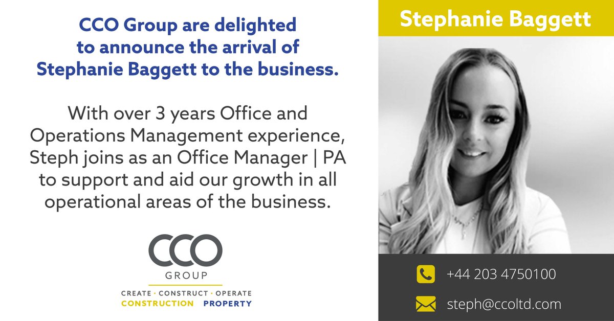 ccogroupltd's tweet photo. A very warm welcome to our latest recruit, Stephanie Baggett who joins us as our new office manager! Steph will be pivotal in our growth plans over the next 12-24 months and we are delighted to have her on board.

#WelcomeSteph
#newhires #gains #officemanager #allthemerch https://t.co/DUHThdD4kX