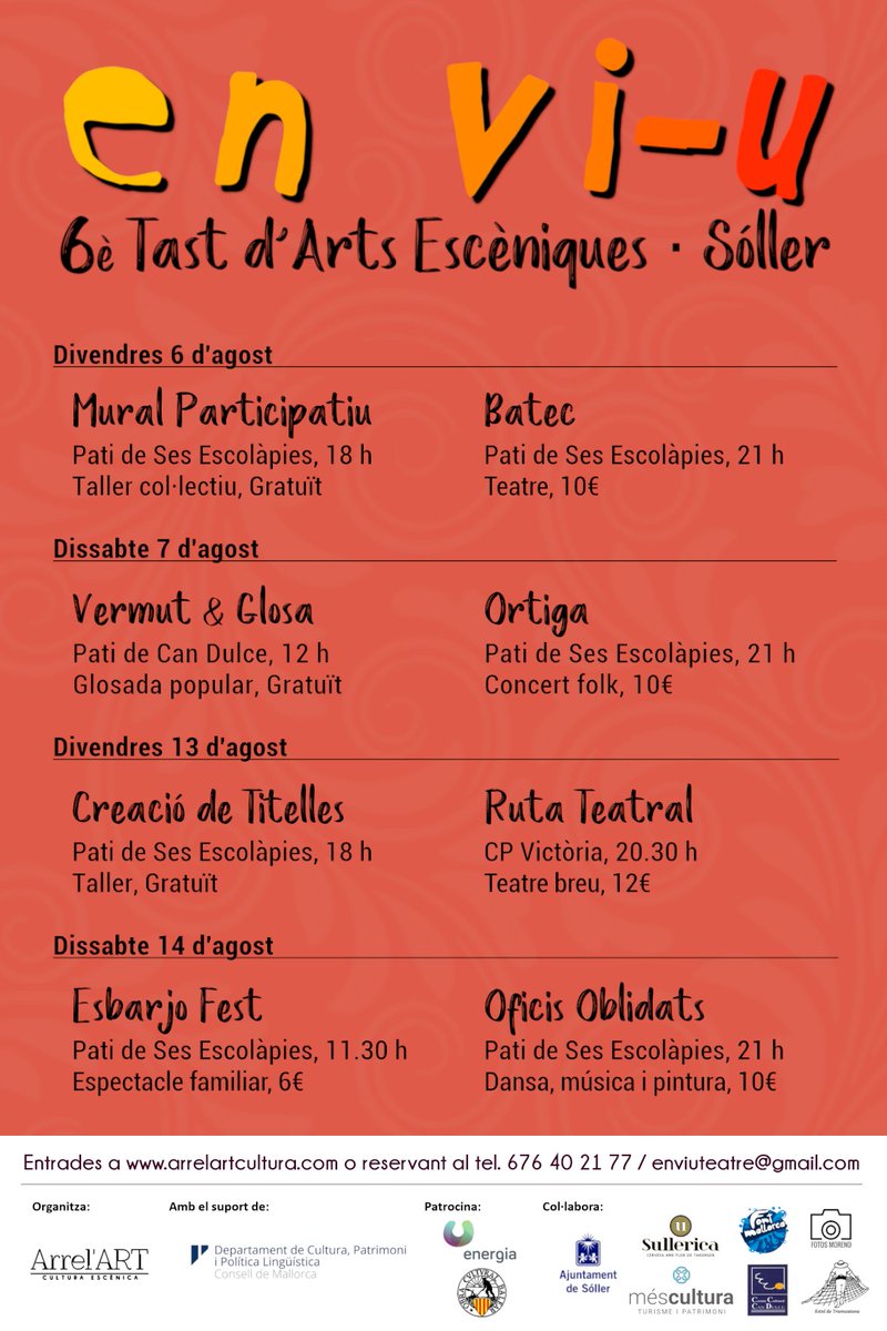 arrelartsoller's tweet photo. 🎭En Vi-u arriba amb un programa carregat d'activitats!
T'ho perdràs? https://t.co/L3NajEqQeH 

#enviu #cultura #teatre #sóller #culturamallorca https://t.co/lojbYgz3gi