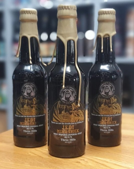 New from <a href="/EmperorsBrewery/">Emperors Brewery</a> &amp; <a href="/threehillsbrew/">Three Hills Brewing</a> Jedi Mind Trick - Molé Inspired Imperial Stout conditioned on smoked Morita Chipotlé chilli's &amp; Cacao nibs 🖤 (£9.50 each)