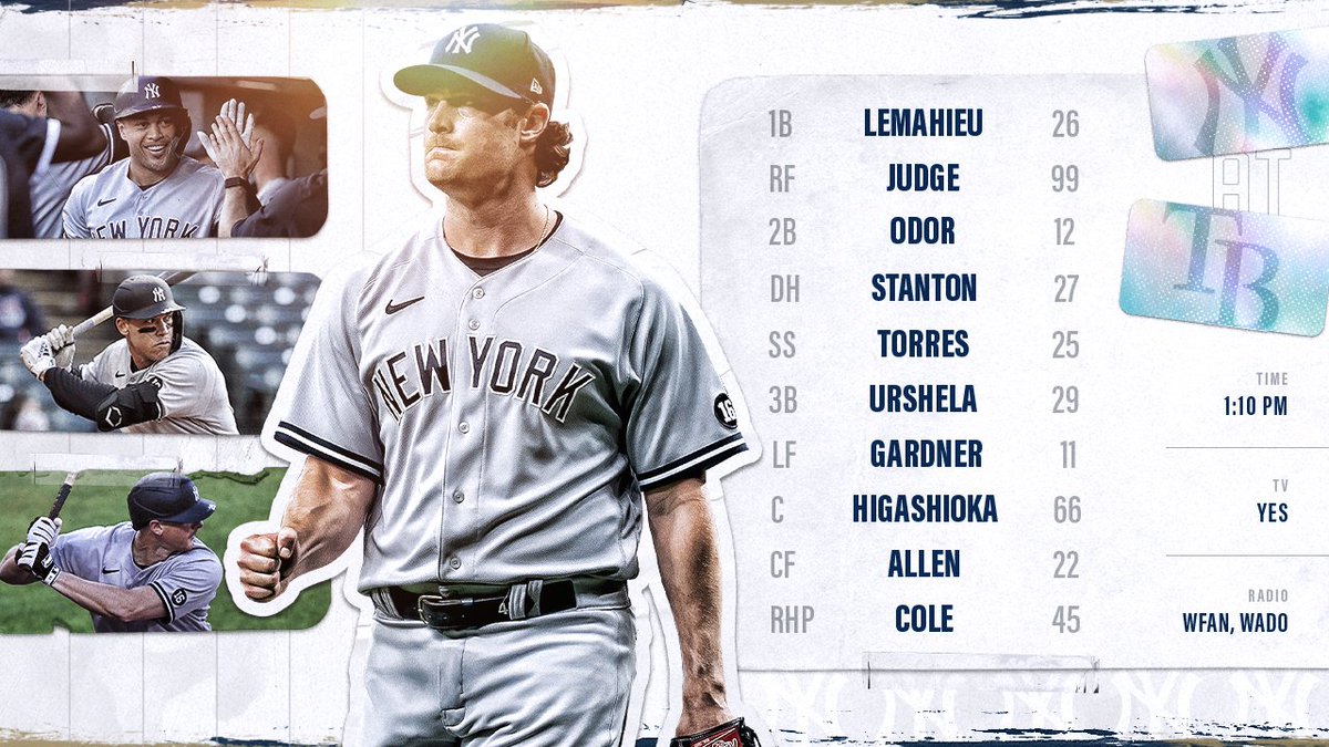 Yankees's tweet photo. Cole on the bump as we go for the sweep. 

#SquadUp https://t.co/0zI86gYkEO