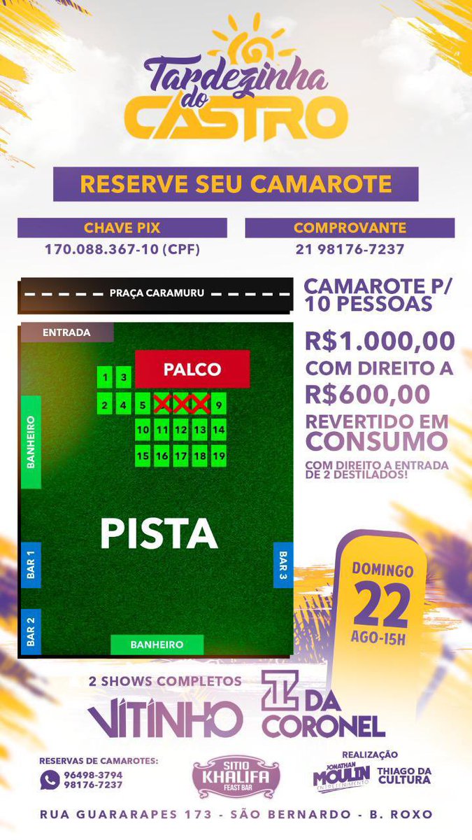 CastroBaile's tweet photo. DIA 22 DE AGOSTO NO SÍTIO KHALIFA SHOWS COMPLETOS ✅ 

FAÇA A RESERVA DO SEU CAMAROTE :
(21) 964983794 https://t.co/jx5ioPPACa