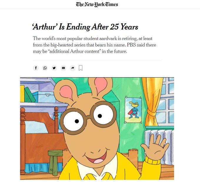 BeforeYandere's tweet photo. After premiering in 1996 and having more than 245 episodes, the longest running kids cartoon in the US, Arthur has been cancelled after 25 years and will air its finale in December 2022 which all will probably happen before Yandere Simulator finishes development https://t.co/mQjAElk4LS