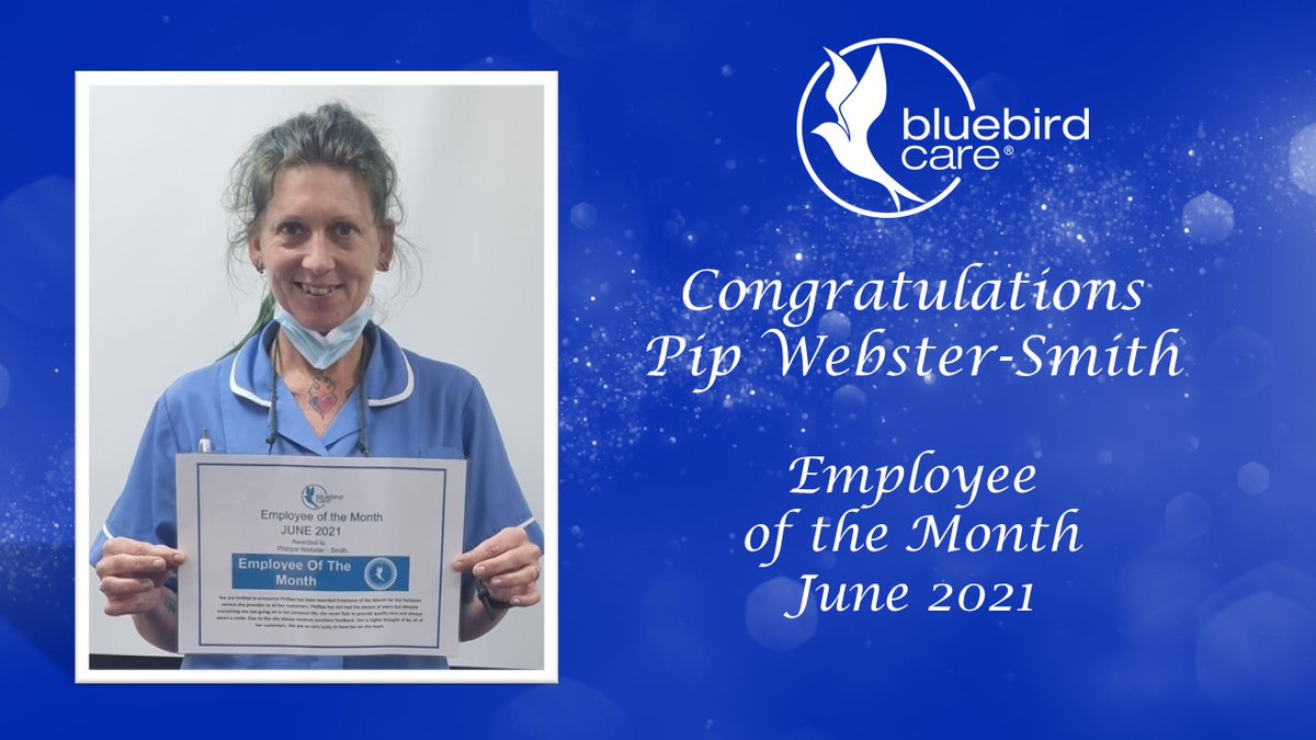 Congratulations to Pip on being awarded 'Employee of the Month' for June 2021.

Amazing work and a well-deserved recognition Pip.  #Thank you for demonstrating true #BluebirdCare #dedication and values.  You are a valuable member of our Bluebird Care team.
ow.ly/QCNi50FGl9D
