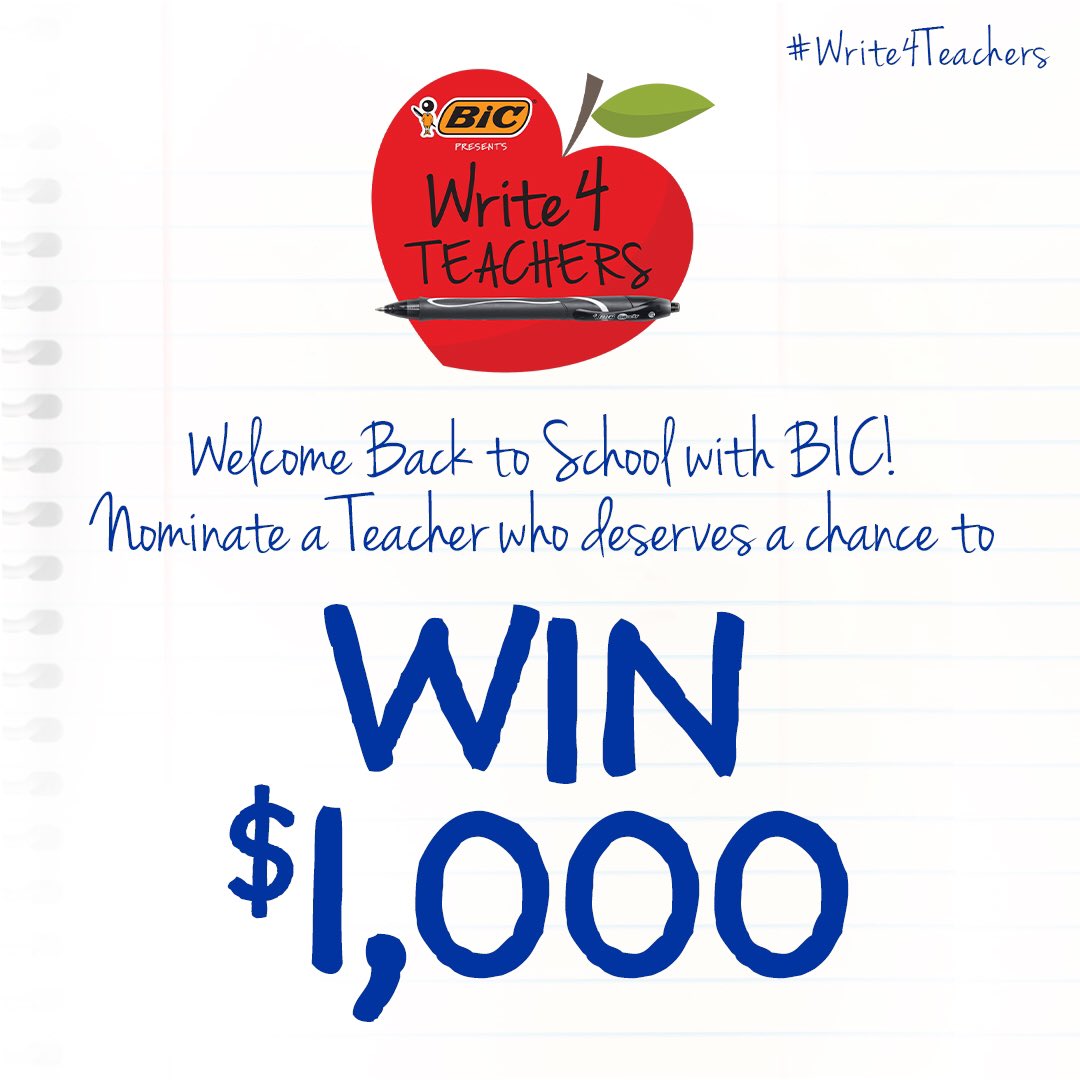 ZscottyB's tweet photo. Awesome teachers enrich our lives and their lessons stay with us forever! @BICGroup wants to give them a chance to win $1000! Nominate your favorite teacher now at https://t.co/O7zZDmq0Kw Presented by BIC. #Write4Teachers @ElvisDuranShow @Z100NewYork https://t.co/G7K2QvbFan