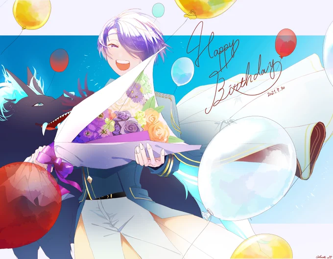 #お誕づ #上弦画 
お誕生日おめでとう～～!!!🥳🎉🎉🎉
お歌も雑談も大好きです!!!これからも応援してます! 