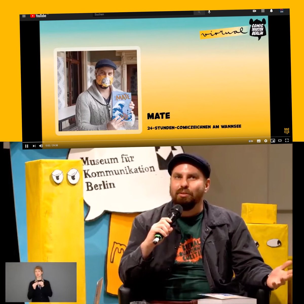 comicinvasionb's tweet photo. Erinnert ihr Euch noch an #CIB20 letztes Jahr?
Auf unserem YOUTUBE-Kanal laden wir noch weitere Ausschnitte des LIVESTREAMS aus dem @mfk_berlin hoch! Z.B. „MATE - 24 Stunden Comiczeichnen am Wannsee“, herausgegeben vom @LCB_Berlin und vom @JajaVerlag https://t.co/N3eeaEzXXp