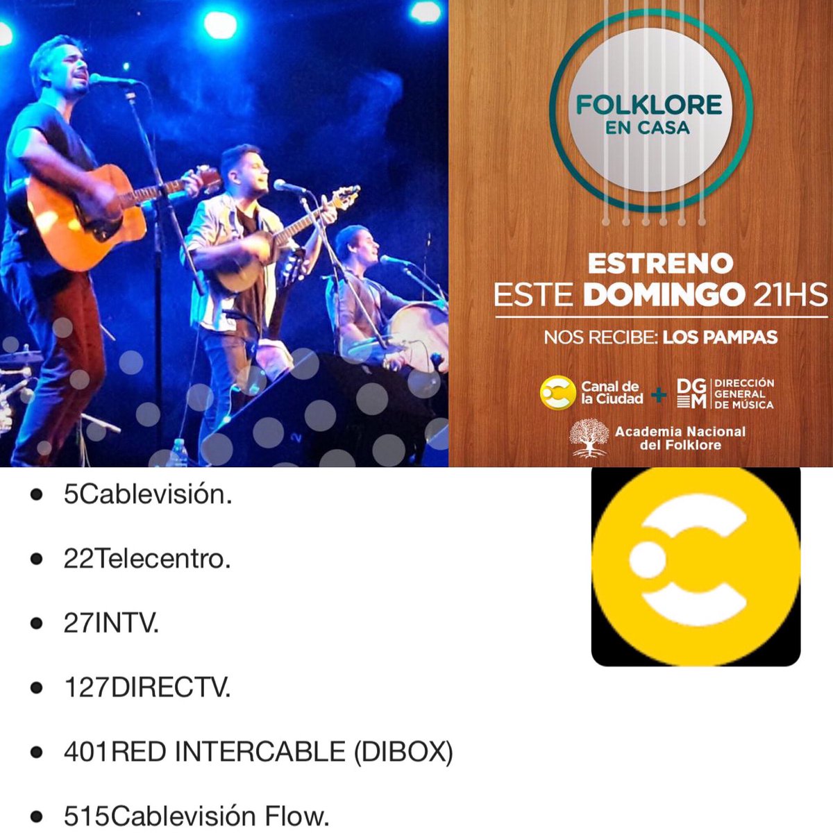 Este Domingo nos vemos por el <a href="/CanalCiudadBA/">Canal de la Ciudad</a> en #folkloreencasatv <a href="/AcademiaNacFolk/">AcademiaDelFolklore</a> <a href="/Musica_BA/">Dirección General de Música</a> <a href="/eavogadro/">Quique Avogadro</a>
