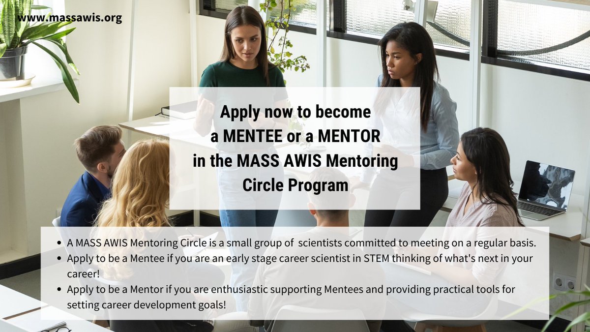 MASSAWIS's tweet photo. Apply by July 31st to be a mentee in a MASS AWIS #Mentoring Circle! https://t.co/JU0tIfcbVT https://t.co/3ZbXb9hlfT