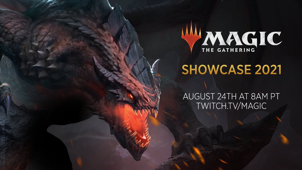 wizards_magic's tweet photo. Get ready for Magic's biggest announcement day yet! Tune in to the Magic Showcase 2021 event August 24th at 8am PT on https://t.co/nUzYF5lf0v to learn about what's coming to tabletop, MTG Arena, and multiverses beyond in 2022. https://t.co/4dmrZImNmG