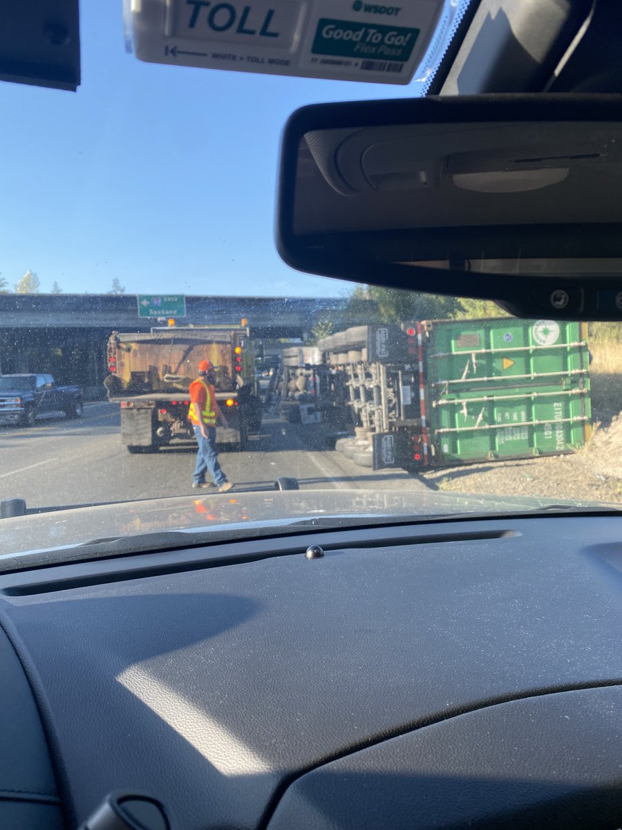 wspd2pio's tweet image. #Rollover WB 18 just east of I-90.  Semi making the turn from WB 90 onto SR 18 and this happened.  No injuries.  #UseCaution through the area.