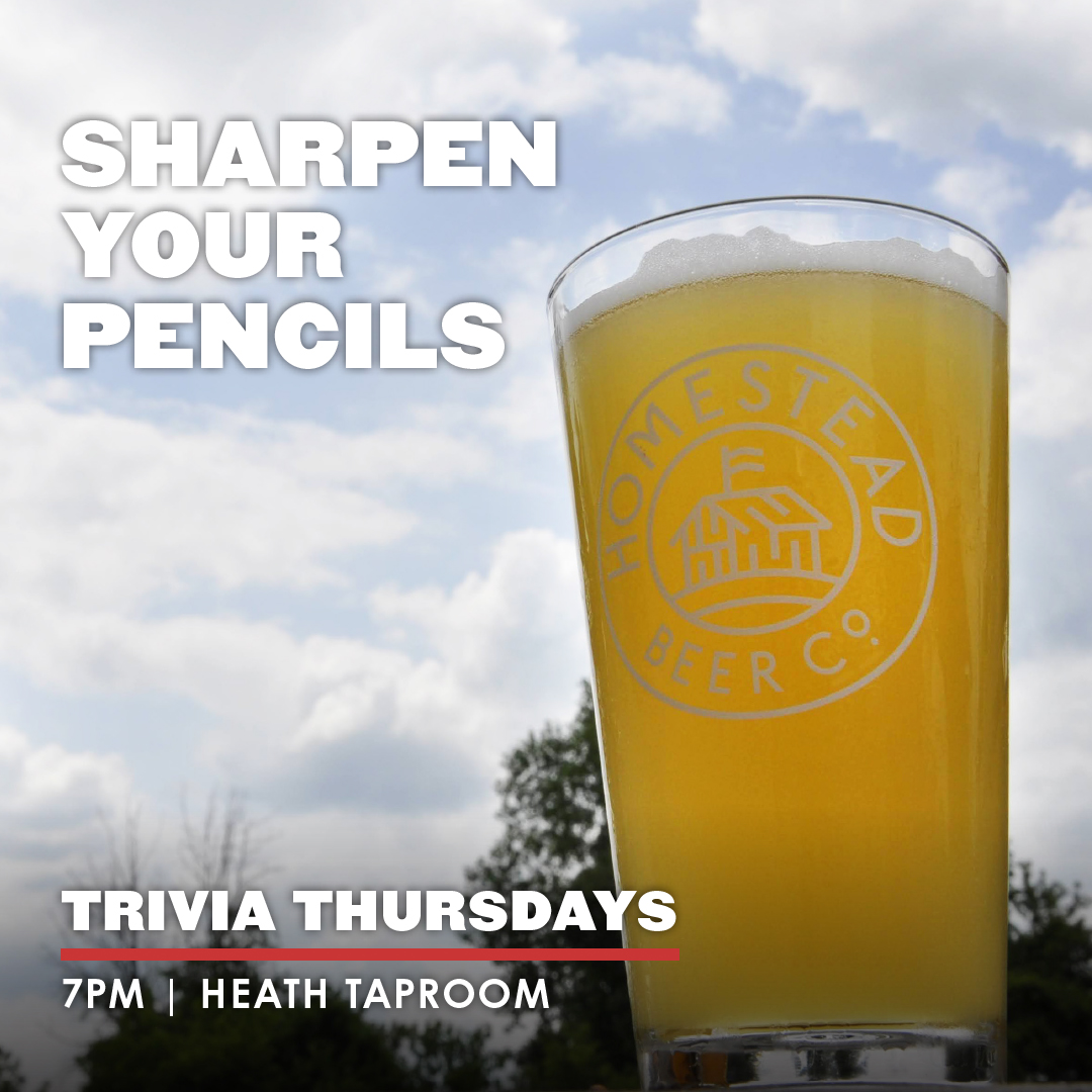 HeathHBCo's tweet photo. Sharpen your pencils, it’s trivia night at Homestead! Join us for a fun night of brews and brain busters. From the bold hops in our Horizon Hazy IPA, to the toasty notes of marshmallow in our Bison Imperial Stout,  Homestead has something for your entire trivia crew. https://t.co/l6mZ2nBSr9