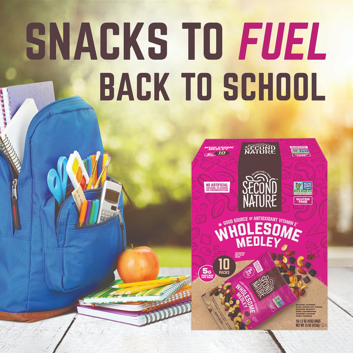 EatSecondNature's tweet photo. Growing bodies and minds deserve snacks to keep them happy and satisfied, all day long! 🎒🧠📚 

With whole almonds, cashews, peanuts, cherries, cranberries &amp; dark chocolate, our #WholesomeMedley is ideal back-to-school fuel for busy kids and parents, too! https://t.co/MiT5UG0eQ6 https://t.co/3FIeZIKcvk