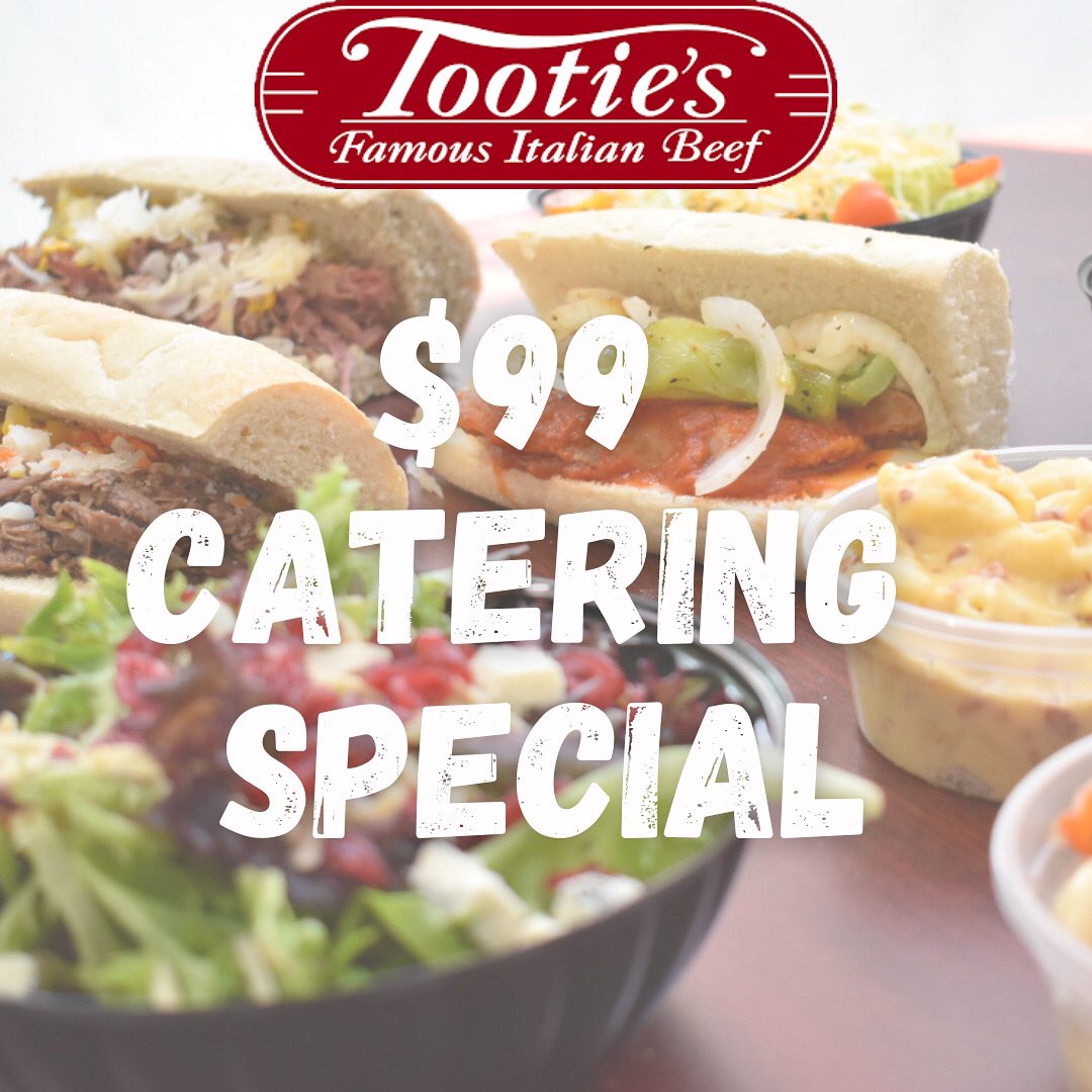 Have a party coming up? Don’t forget we cater! We currently have a special for only $99-normally $168! Choice of beef or chicken, bacon Mac n’ cheese, &amp; almond crunch salad. Feeds 10 people. Order today for your next event! #tootiesfamous #pittsburgh #marketsquare