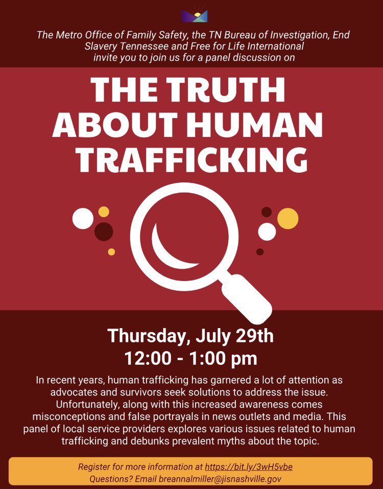 TBInvestigation's tweet photo. Heads up! A virtual panel discussion about Human Trafficking takes place at 12 central time today. Click on the info below to see how to watch. #ItHasToStop #RedSandTN #TruthAboutTrafficking https://t.co/AVMYRoMoAj
