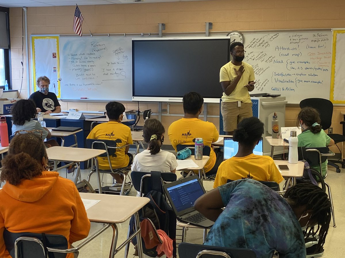 PhillyASAP's tweet photo. Checking in with the #ASAPDebate🗣 #summerdebateacademy crew: Tamir Gorham recited a speech to students as they are prep/finalize their own for the original oratory tournament! Tune in tomorrow to see what topics they’ve chosen. #phillyasap #afterschool #summercamp #phillyOST https://t.co/vK1Wxad1e4