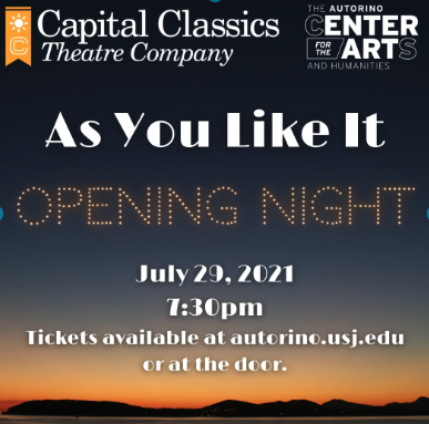 It's opening night!🎭 Don't miss As You Like It presented by Capital Classics! ⁠Need tickets? You can still purchase online autorino.usj.edu or at the door. 🎟⁠

Can't make it? The Greater Hartford Shakespeare Festival runs Thursday-Sunday July 29 to August 15
