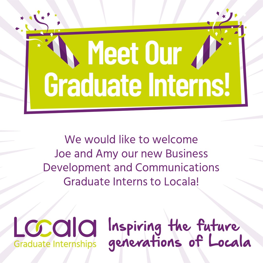 LocalaTalent's tweet photo. We are delighted to welcome Joe and Amy to Locala and look forward to following their internship journeys over the next six months! #socialenterprise #graduateinternships #localaisgood https://t.co/ROFZVJIKRt