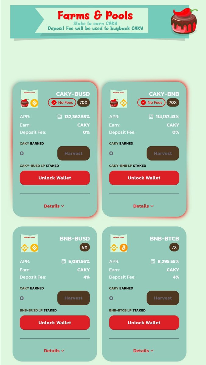spicycakefin's tweet photo. 🌶️🌶️🌶️🌶️🌶️
𝗛𝗜𝗚𝗛 𝗔𝗣𝗥'𝘀
🔥🔥🔥🔥🔥
🌶️ https://t.co/GMrrsiExcn
#SpicyCake #CAKY $CAKY #Yieldfarming #BinanceSmartChain #BSCDEFI #YieldFarm #Binance #BNB #DeFi #PancakeSwap #DeFiFarms #BSCGems https://t.co/tIUnSdONGl